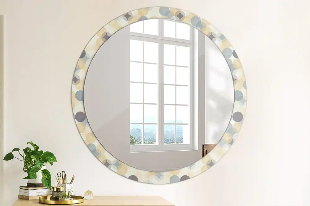 Miroir rond cadre avec impression cercles géométriques