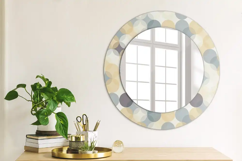 Miroir rond cadre avec impression cercles géométriques