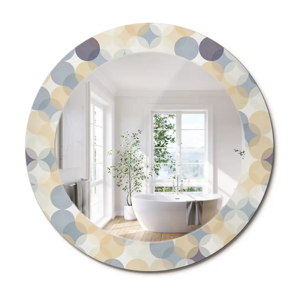 Miroir rond cadre avec impression cercles géométriques