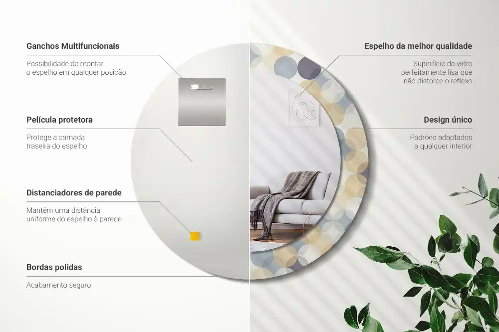 Miroir rond cadre avec impression cercles géométriques