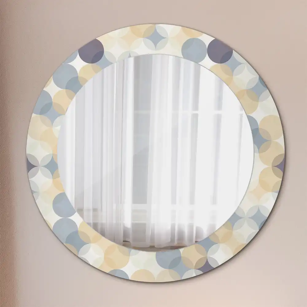 Miroir rond cadre avec impression cercles géométriques
