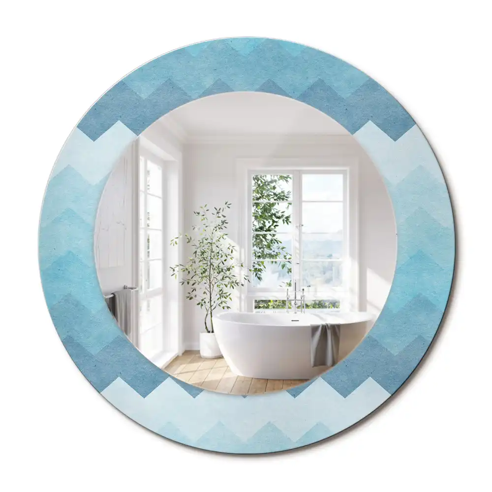 Miroir rond cadre imprimé zigzag bleu
