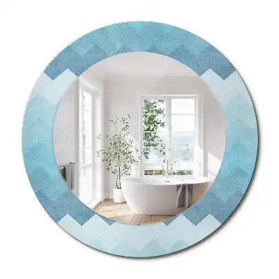 Miroir rond cadre imprimé zigzag bleu