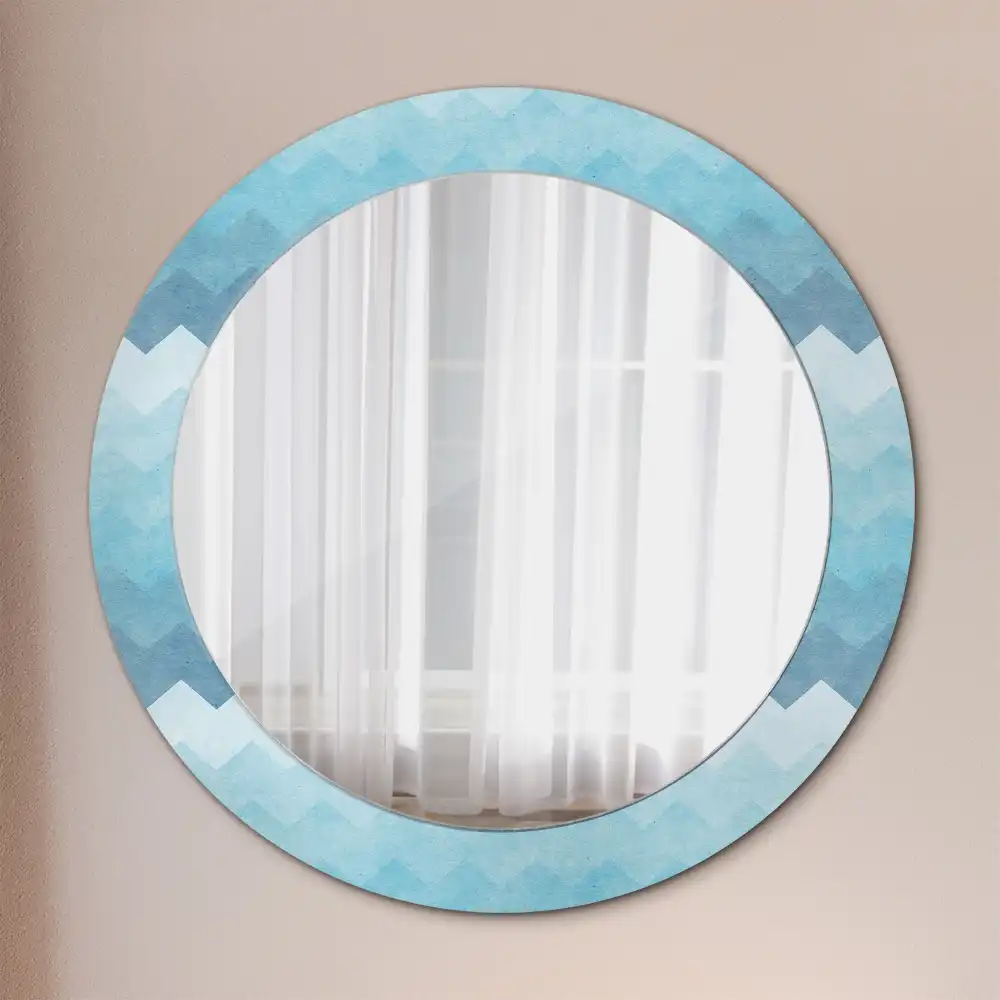 Miroir rond cadre imprimé zigzag bleu