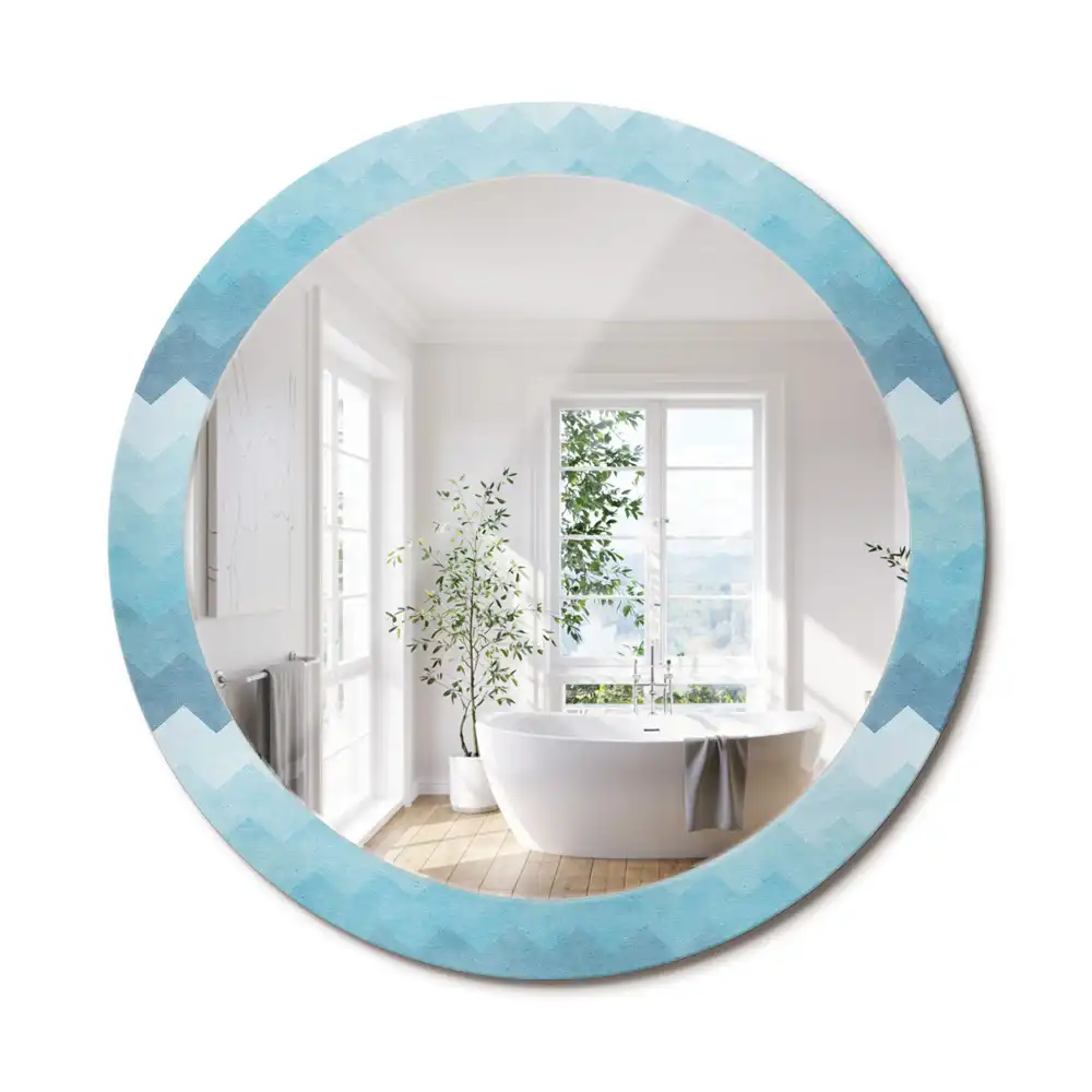 Miroir rond cadre imprimé zigzag bleu