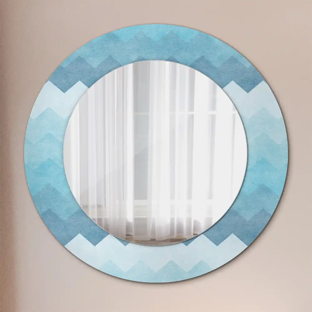 Miroir rond cadre imprimé zigzag bleu