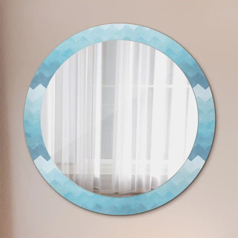 Miroir rond cadre imprimé zigzag bleu