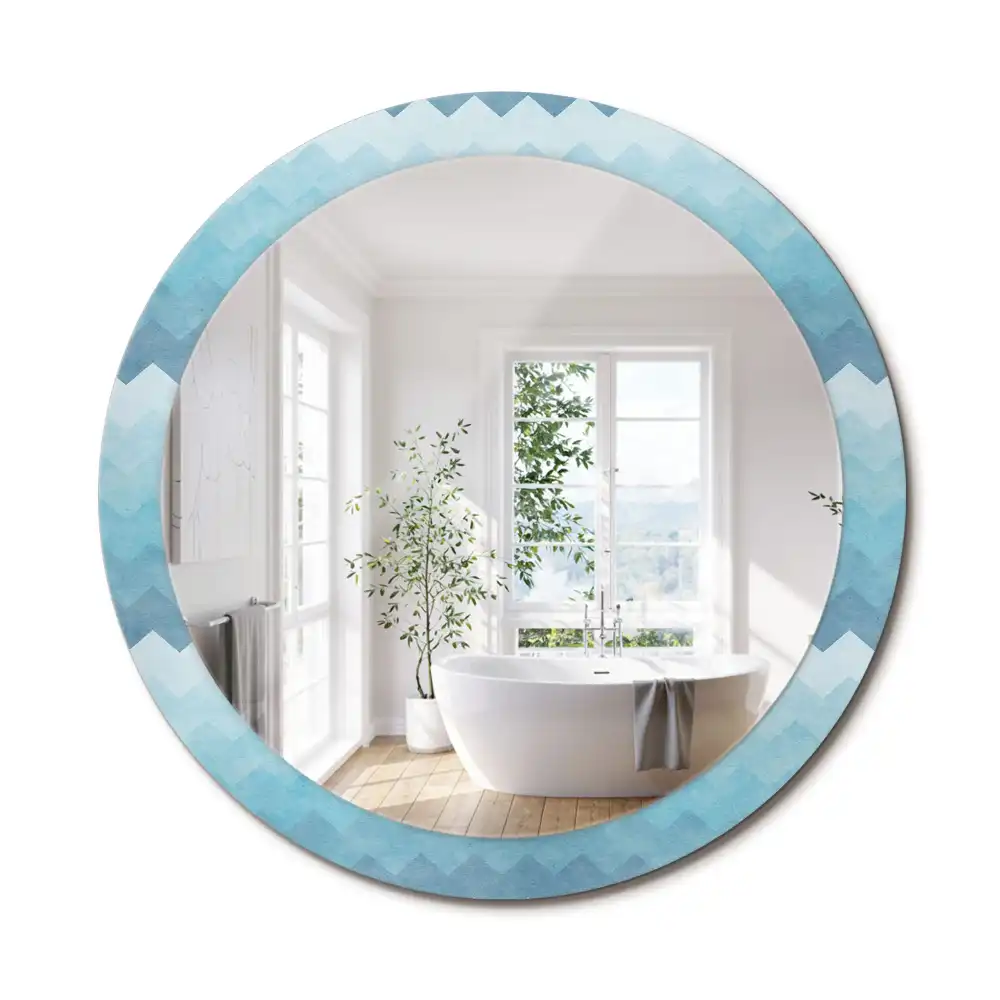 Miroir rond cadre imprimé zigzag bleu