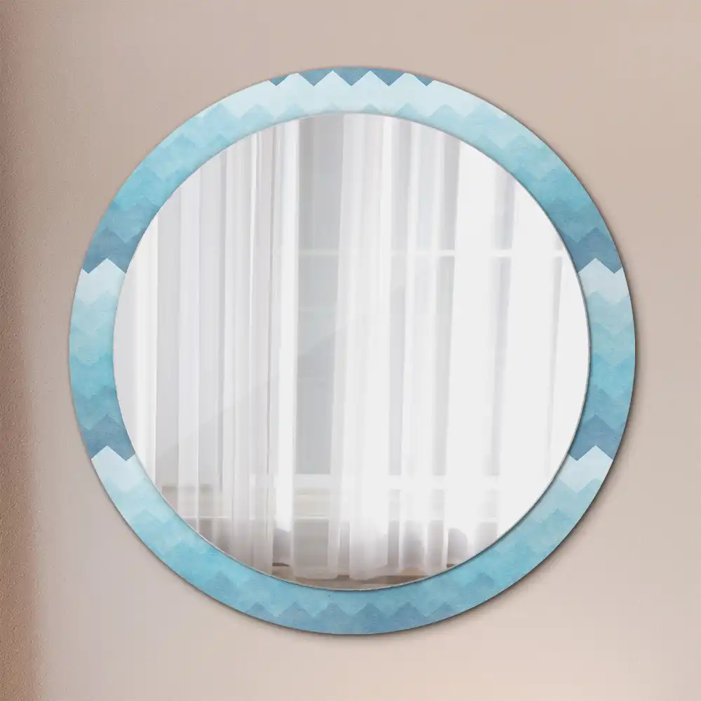 Miroir rond cadre imprimé zigzag bleu