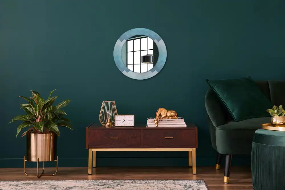 Miroir rond cadre imprimé zigzag bleu