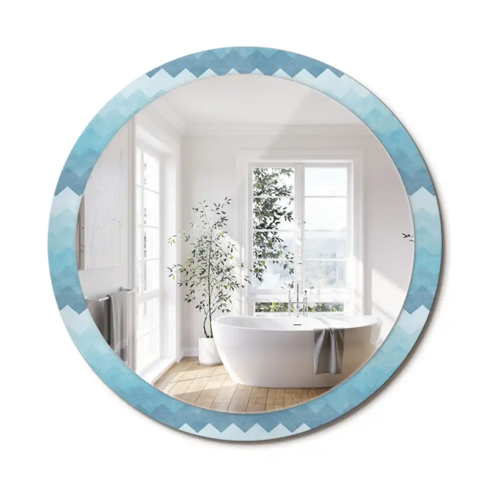 Miroir rond cadre imprimé zigzag bleu