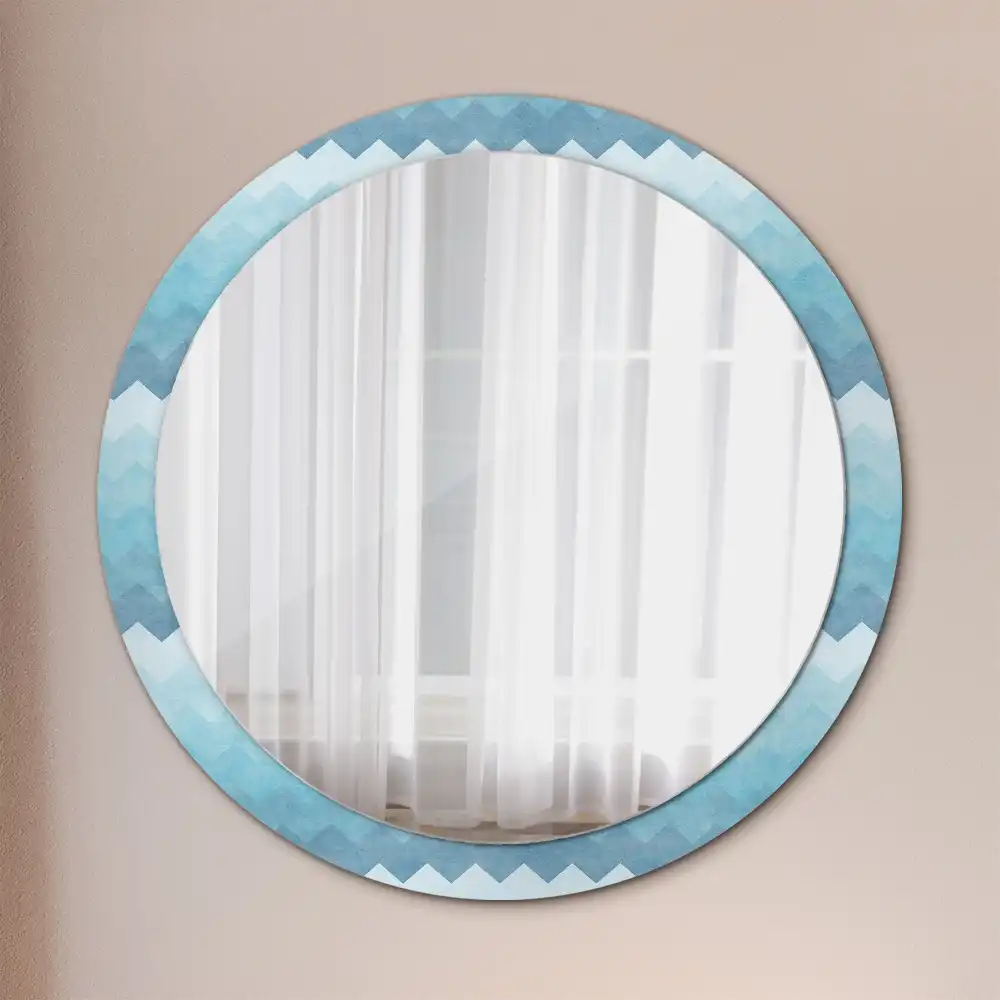 Miroir rond cadre imprimé zigzag bleu