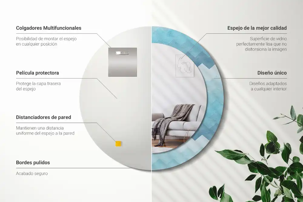 Miroir rond cadre imprimé zigzag bleu
