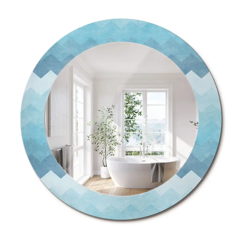 Miroir rond cadre imprimé zigzag bleu