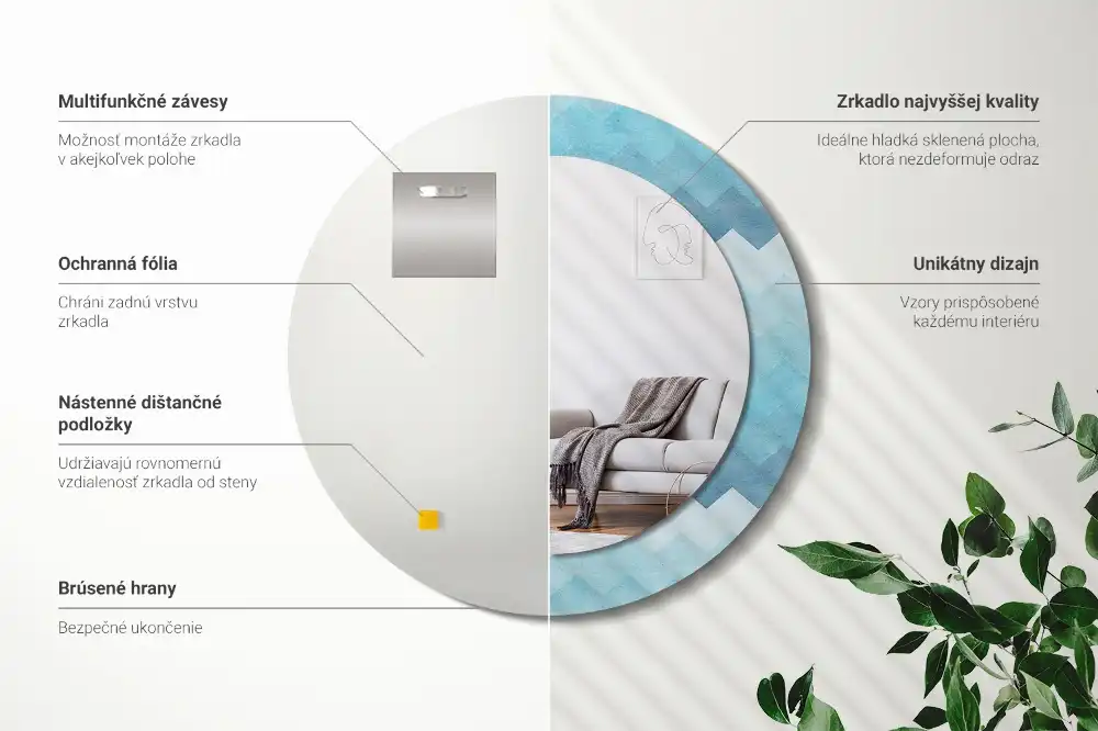 Miroir rond cadre imprimé zigzag bleu
