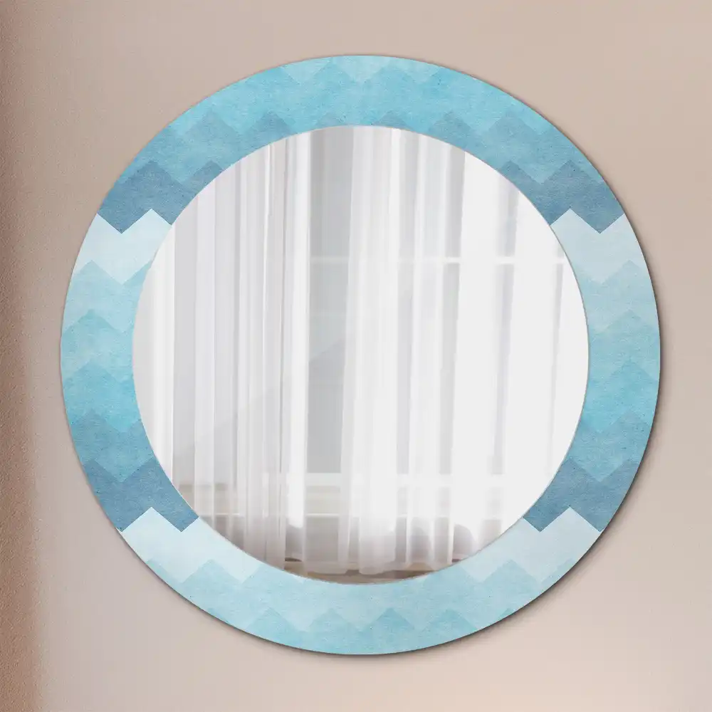Miroir rond cadre imprimé zigzag bleu