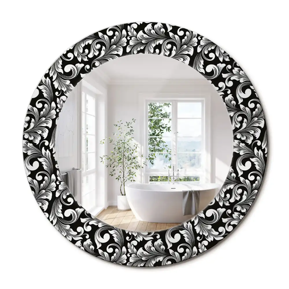 Miroir rond cadre avec impression motif ornemental