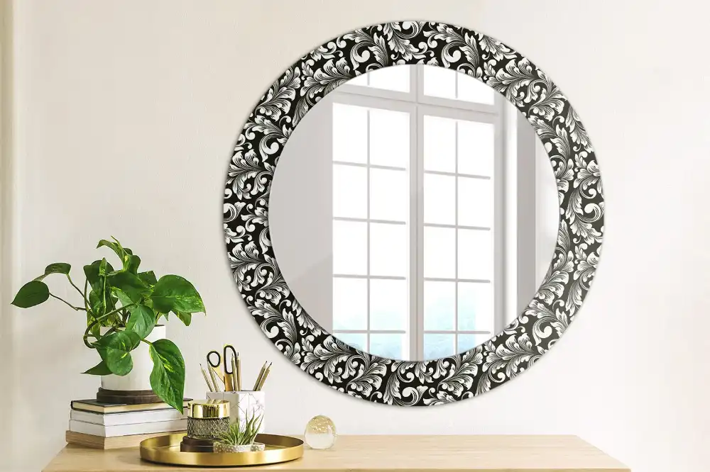 Miroir rond cadre avec impression motif ornemental
