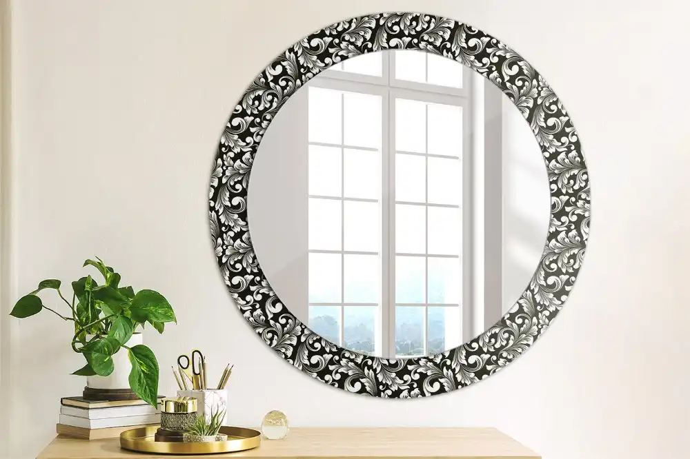 Miroir rond cadre avec impression motif ornemental