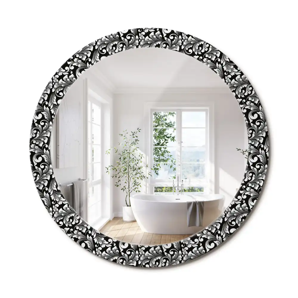 Miroir rond cadre avec impression motif ornemental