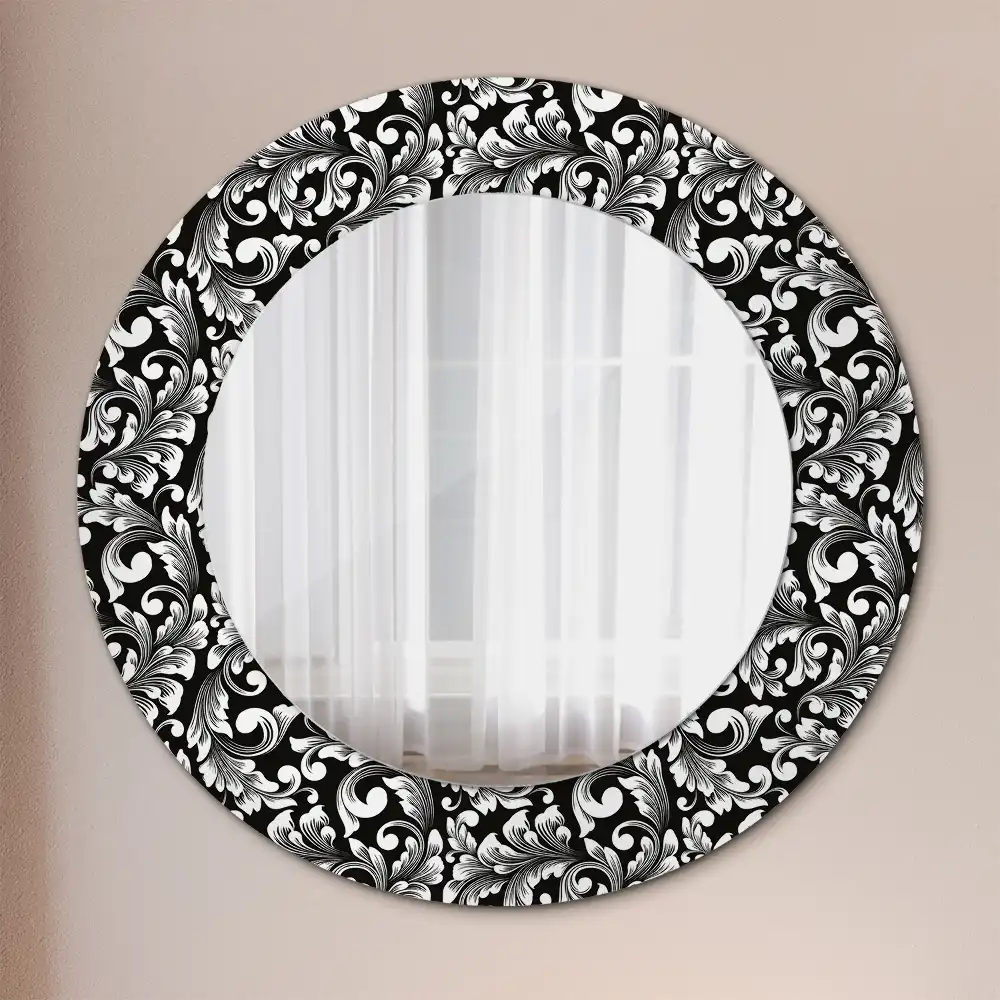 Miroir rond cadre avec impression motif ornemental