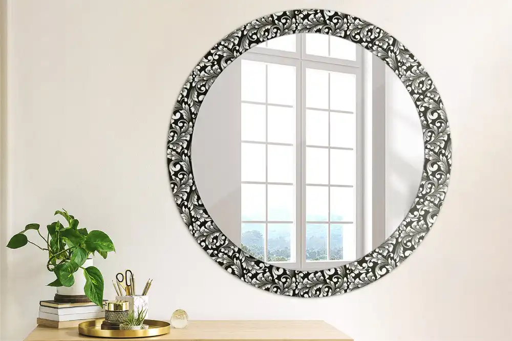 Miroir rond cadre avec impression motif ornemental