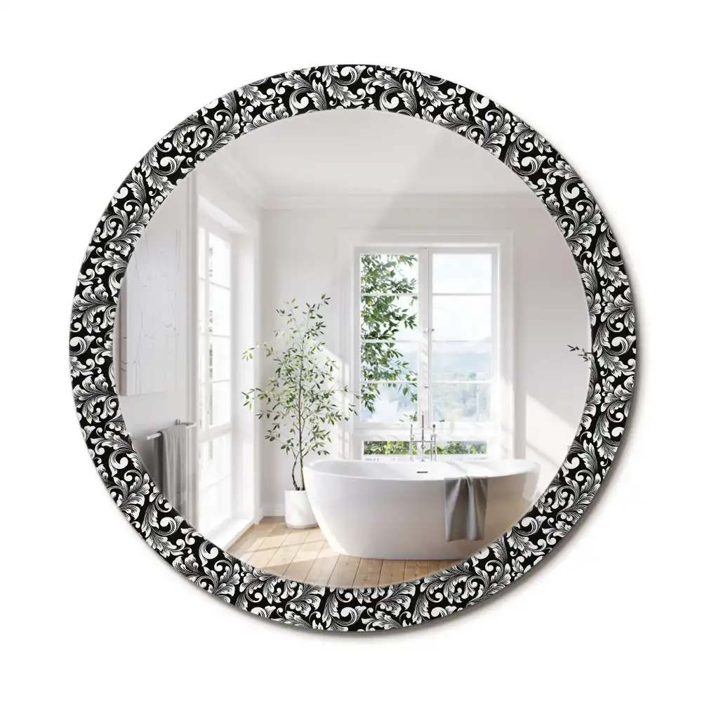 Miroir rond cadre avec impression motif ornemental