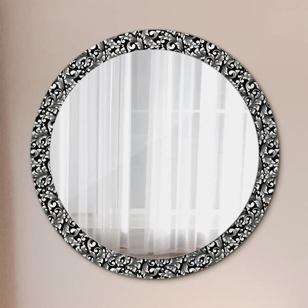 Miroir rond cadre avec impression motif ornemental