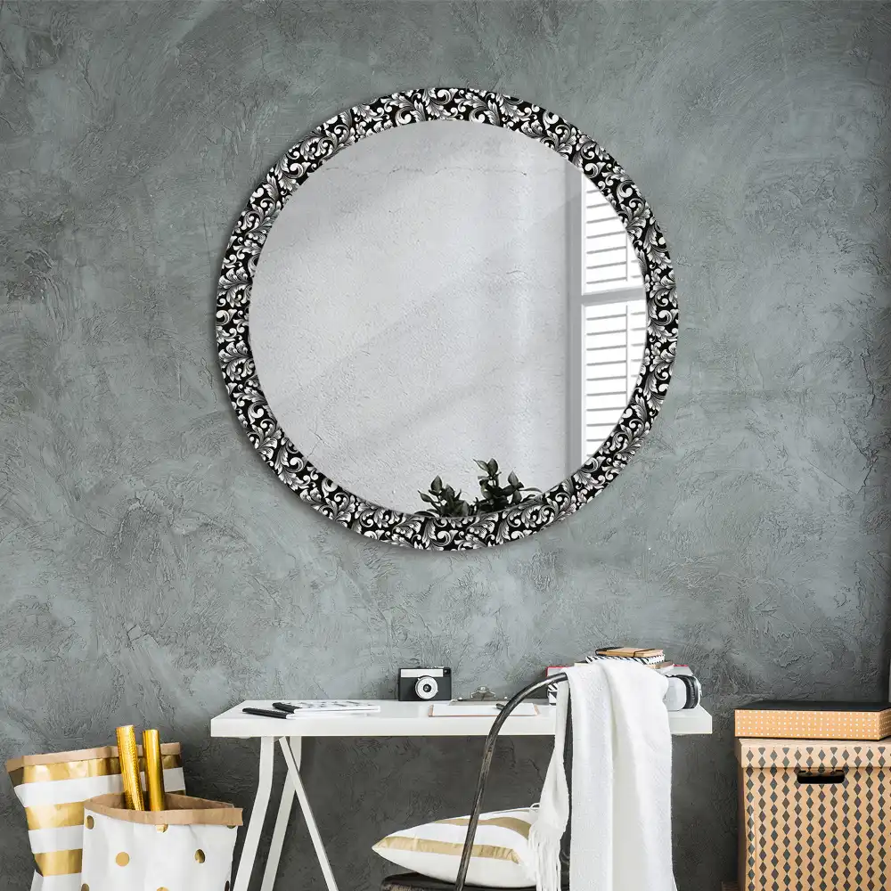 Miroir rond cadre avec impression motif ornemental
