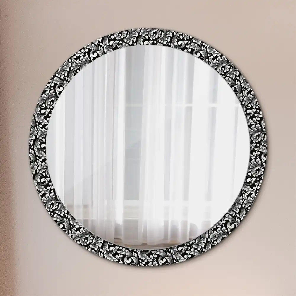 Miroir rond cadre avec impression motif ornemental