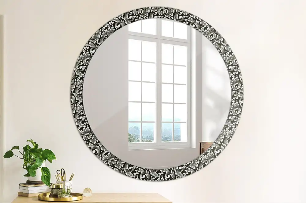 Miroir rond cadre avec impression motif ornemental