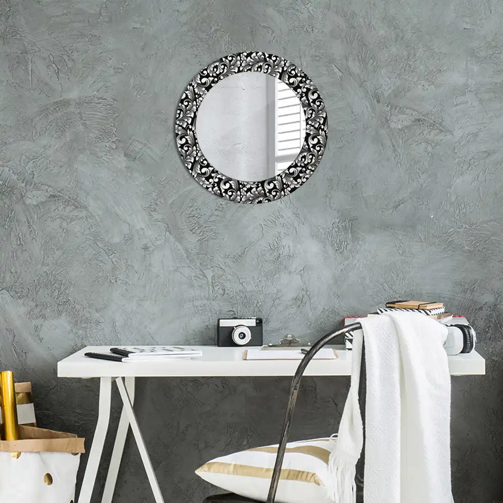 Miroir rond cadre avec impression motif ornemental
