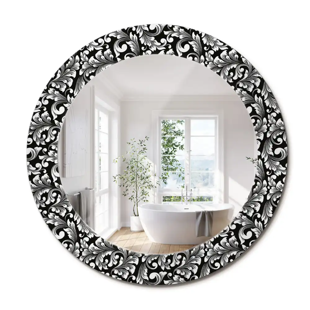 Miroir rond cadre avec impression motif ornemental