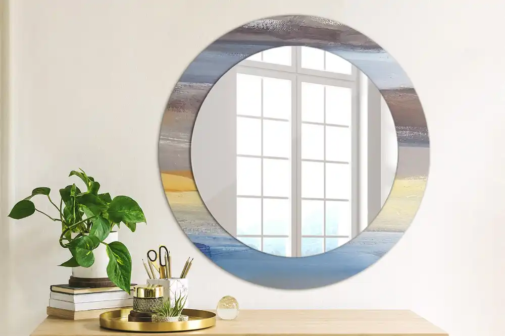 Miroir rond avec décoration tableau abstrait