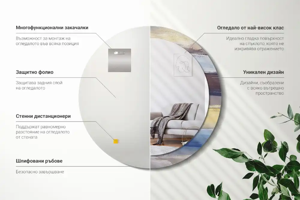 Miroir rond avec décoration tableau abstrait