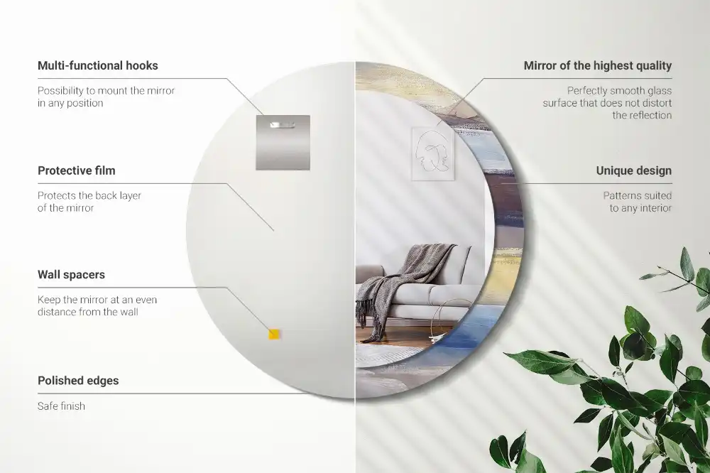 Miroir rond avec décoration tableau abstrait