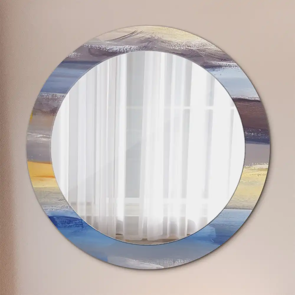 Miroir rond avec décoration tableau abstrait