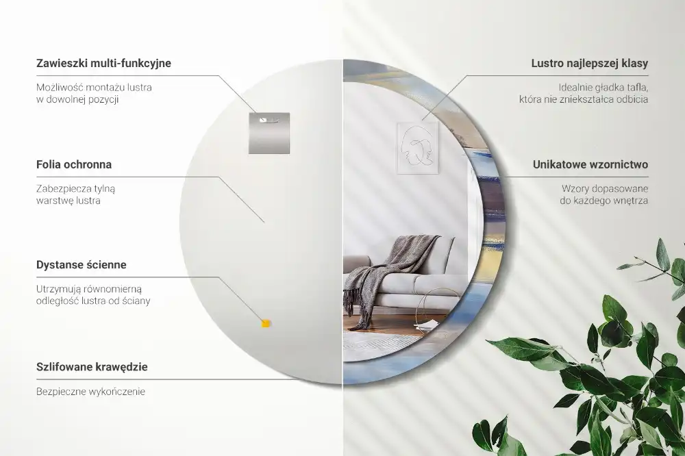 Miroir rond avec décoration tableau abstrait