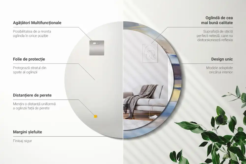 Miroir rond avec décoration tableau abstrait