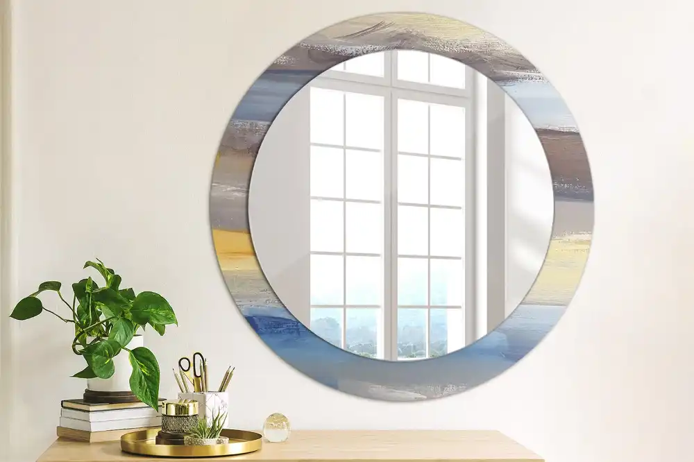 Miroir rond avec décoration tableau abstrait
