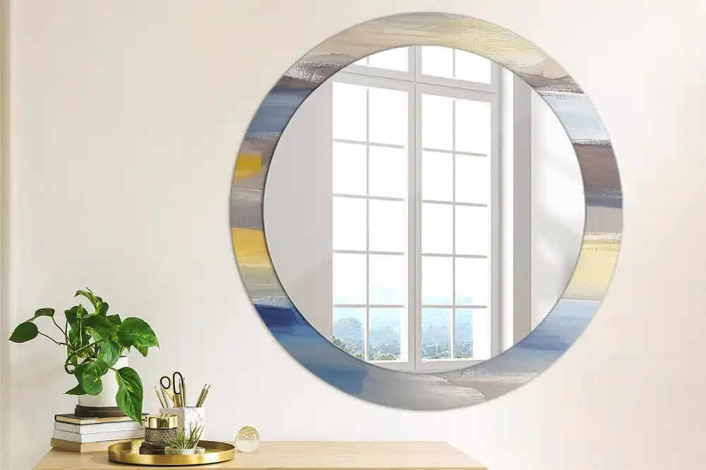 Miroir rond avec décoration tableau abstrait