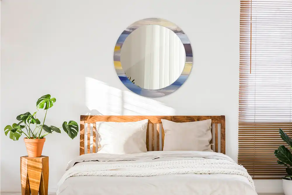 Miroir rond avec décoration tableau abstrait