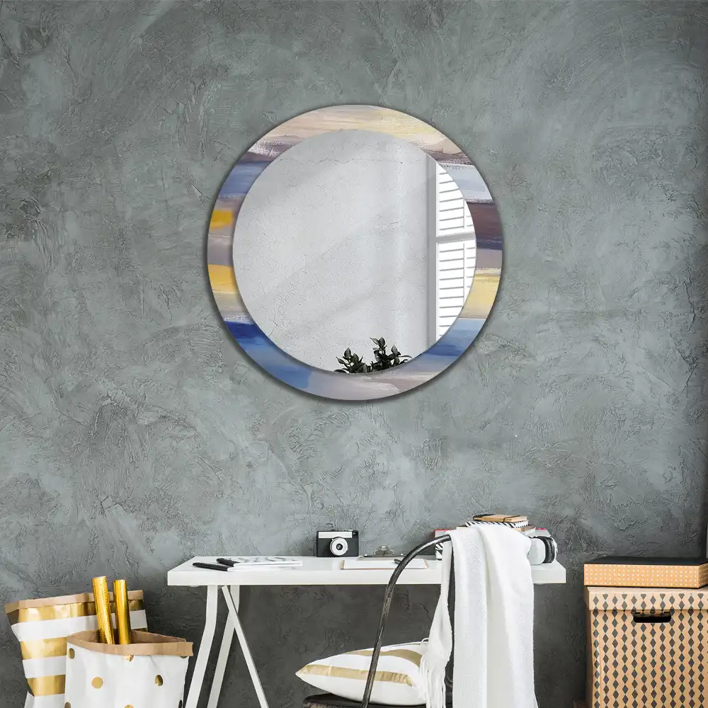 Miroir rond avec décoration tableau abstrait
