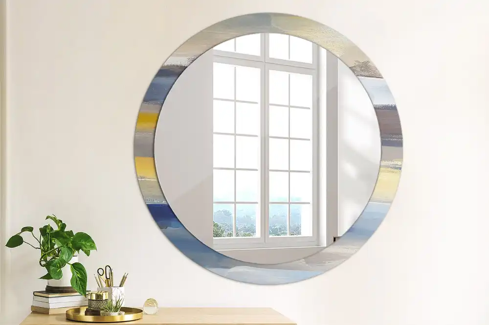 Miroir rond avec décoration tableau abstrait
