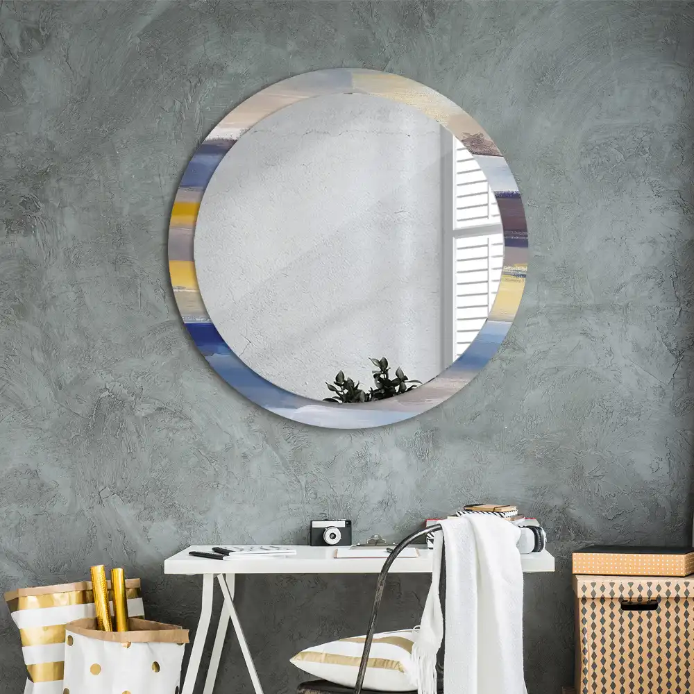 Miroir rond avec décoration tableau abstrait
