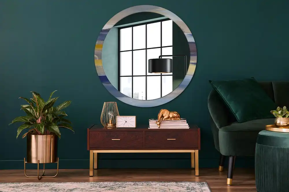 Miroir rond avec décoration tableau abstrait