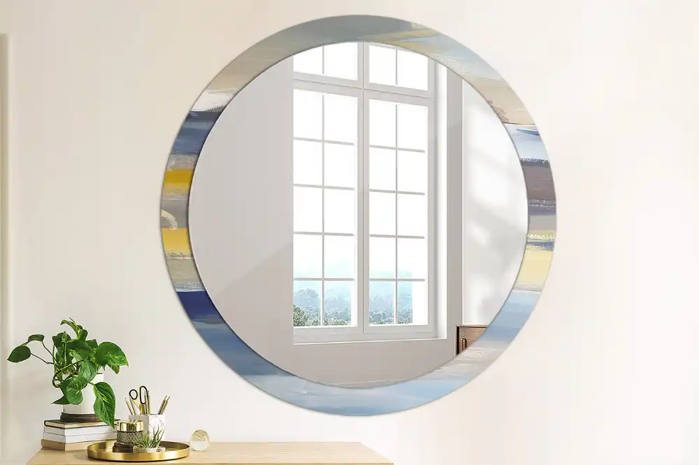 Miroir rond avec décoration tableau abstrait