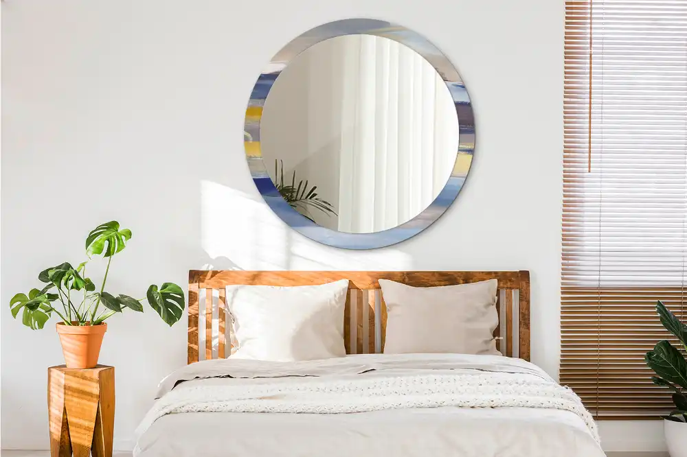 Miroir rond avec décoration tableau abstrait