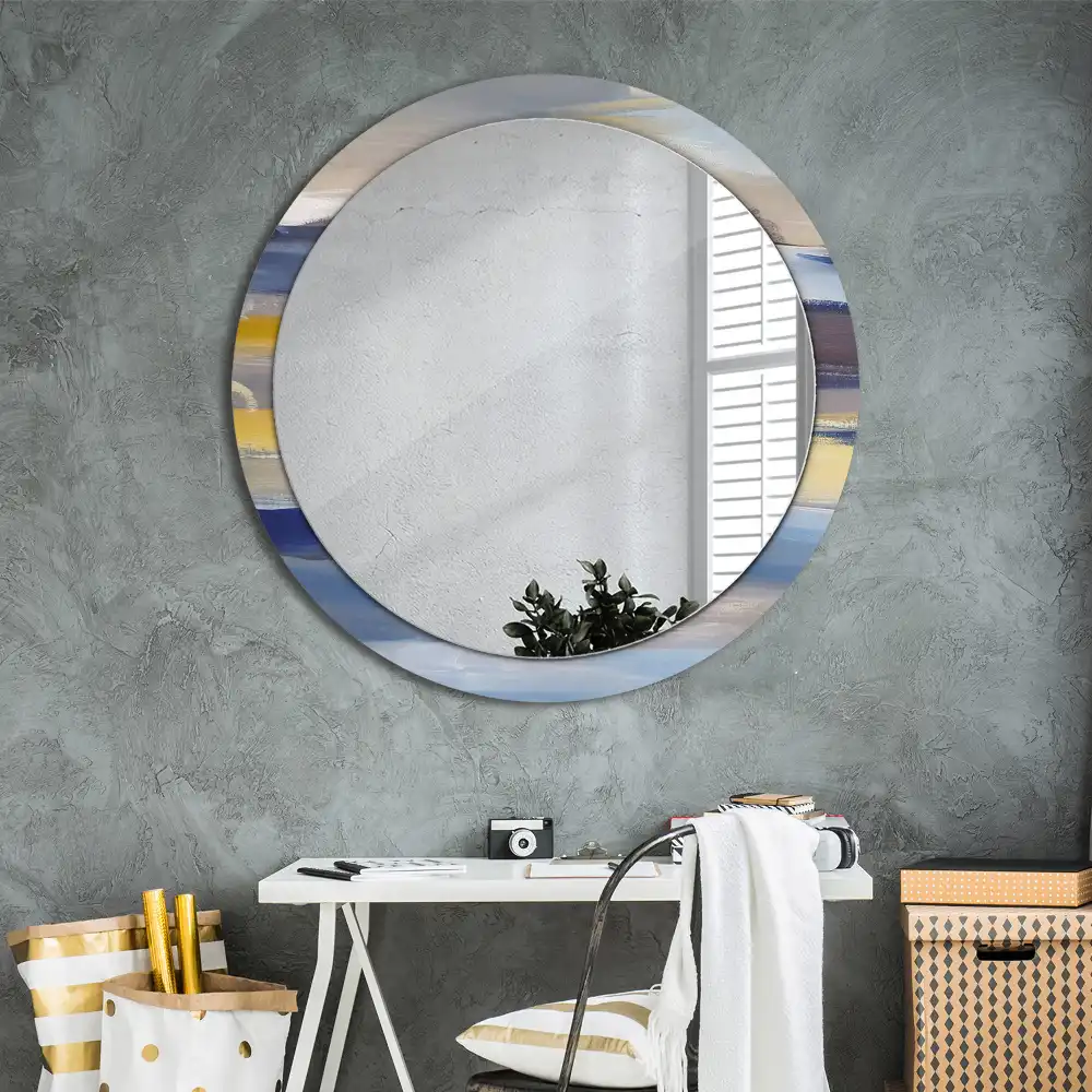 Miroir rond avec décoration tableau abstrait