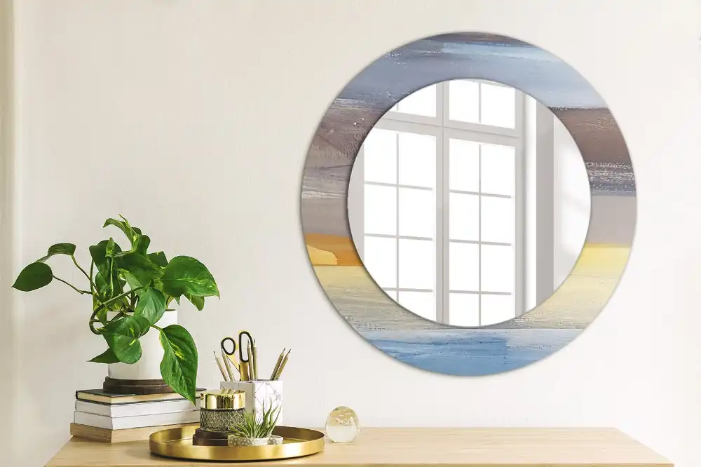 Miroir rond avec décoration tableau abstrait